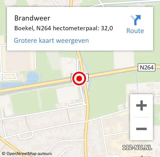 Locatie op kaart van de 112 melding: Brandweer Boekel, N264 hectometerpaal: 32,0 op 1 november 2014 11:43