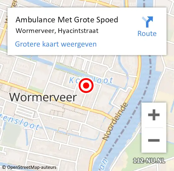 Locatie op kaart van de 112 melding: Ambulance Met Grote Spoed Naar Wormerveer, Hyacintstraat op 1 november 2014 11:45