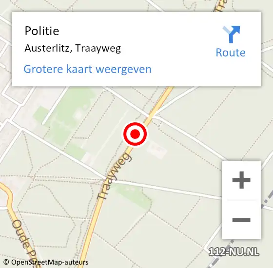 Locatie op kaart van de 112 melding: Politie Austerlitz, Traayweg op 1 november 2014 15:01