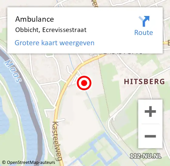 Locatie op kaart van de 112 melding: Ambulance Obbicht, Ecrevissestraat op 2 november 2014 08:20