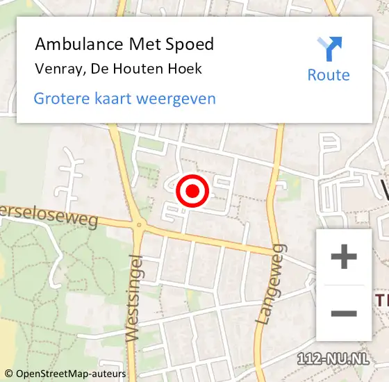 Locatie op kaart van de 112 melding: Ambulance Met Spoed Naar Venray, De Houten Hoek op 3 november 2014 19:55