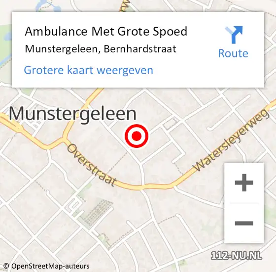 Locatie op kaart van de 112 melding: Ambulance Met Grote Spoed Naar Munstergeleen, Bernhardstraat op 5 november 2014 04:36