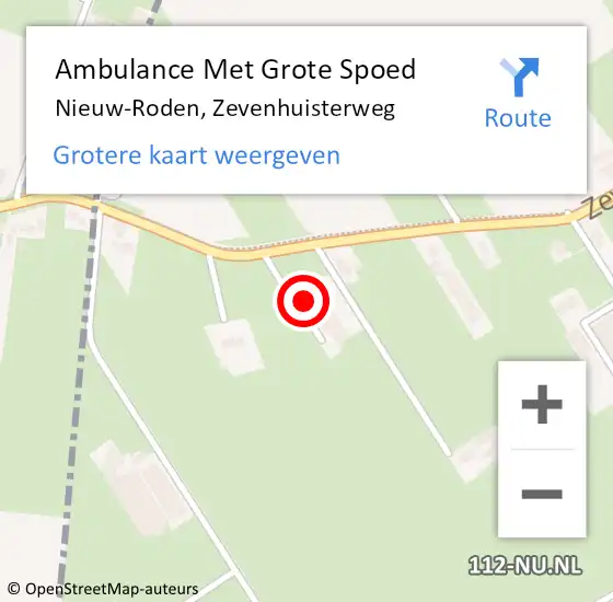Locatie op kaart van de 112 melding: Ambulance Met Grote Spoed Naar Nieuw-Roden, Zevenhuisterweg op 5 november 2014 14:19