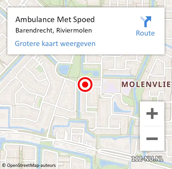 Locatie op kaart van de 112 melding: Ambulance Met Spoed Naar Barendrecht, Riviermolen op 6 november 2014 10:36