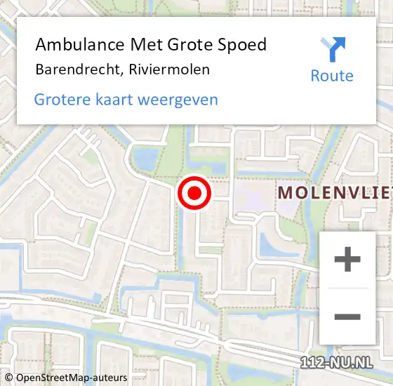 Locatie op kaart van de 112 melding: Ambulance Met Grote Spoed Naar Barendrecht, Riviermolen op 6 november 2014 10:41
