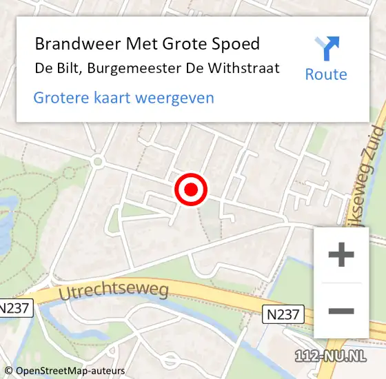 Locatie op kaart van de 112 melding: Brandweer Met Grote Spoed Naar De Bilt, Burgemeester De Withstraat op 6 november 2014 12:04
