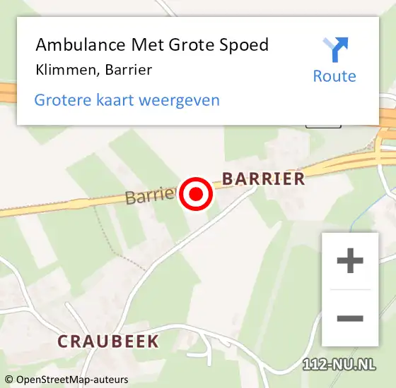 Locatie op kaart van de 112 melding: Ambulance Met Grote Spoed Naar Klimmen, Barrier op 6 november 2014 13:46
