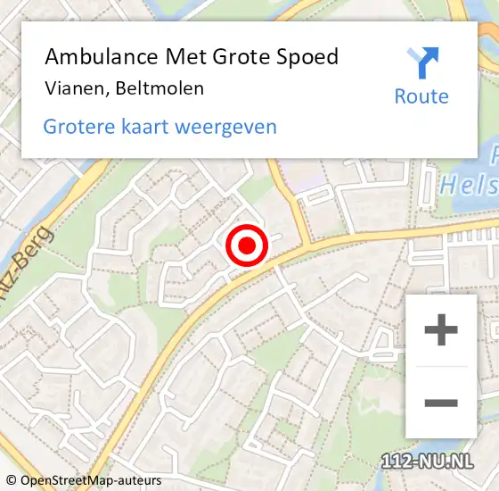 Locatie op kaart van de 112 melding: Ambulance Met Grote Spoed Naar Vianen, Beltmolen op 7 november 2014 01:02