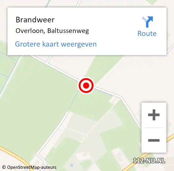 Locatie op kaart van de 112 melding: Brandweer Overloon, Baltussenweg op 7 november 2014 02:15