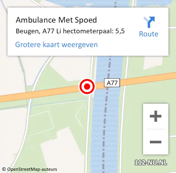 Locatie op kaart van de 112 melding: Ambulance Met Spoed Naar Beugen, A77 Li hectometerpaal: 5,5 op 7 november 2014 07:11