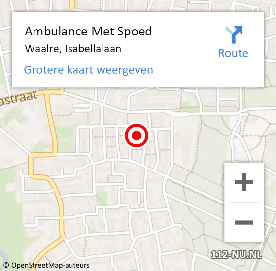 Locatie op kaart van de 112 melding: Ambulance Met Spoed Naar Waalre, Isabellalaan op 8 november 2014 03:24