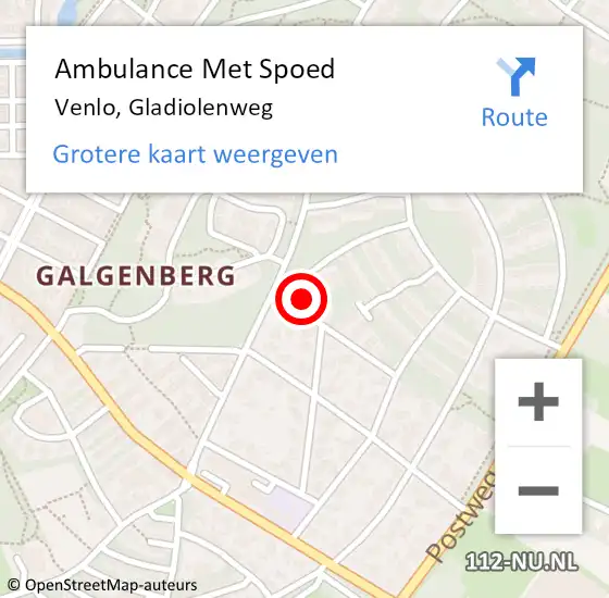Locatie op kaart van de 112 melding: Ambulance Met Spoed Naar Venlo, Gladiolenweg op 8 november 2014 05:04