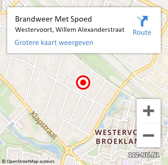 Locatie op kaart van de 112 melding: Brandweer Met Spoed Naar Westervoort, Willem Alexanderstraat op 8 november 2014 11:44