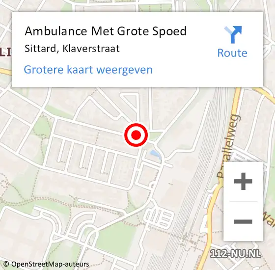 Locatie op kaart van de 112 melding: Ambulance Met Grote Spoed Naar Sittard, Klaverstraat op 8 november 2014 18:32