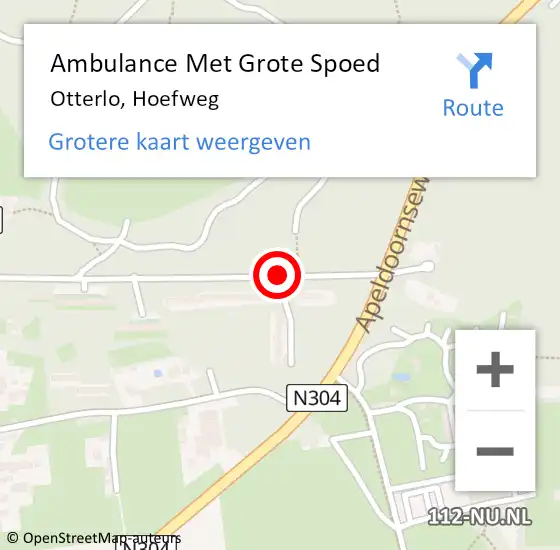 Locatie op kaart van de 112 melding: Ambulance Met Grote Spoed Naar Otterlo, Hoefweg op 9 november 2014 00:50