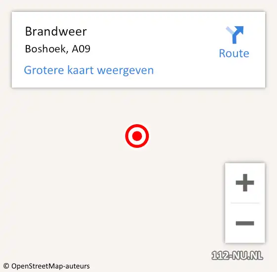 Locatie op kaart van de 112 melding: Brandweer Boshoek, A09 op 9 november 2014 11:55