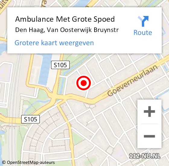 Locatie op kaart van de 112 melding: Ambulance Met Grote Spoed Naar Den Haag, Van Oosterwijk Bruynstr op 9 november 2014 16:12