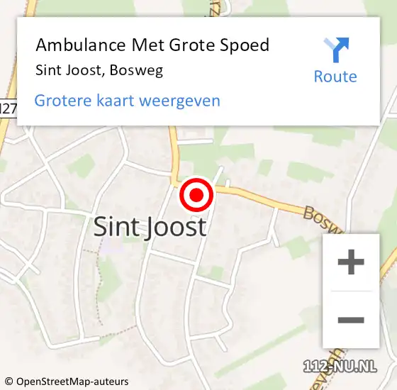 Locatie op kaart van de 112 melding: Ambulance Met Grote Spoed Naar Sint Joost, Bosweg op 10 november 2014 01:39