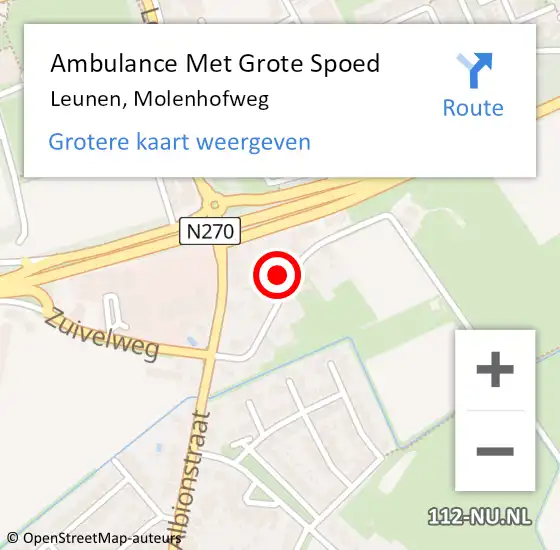 Locatie op kaart van de 112 melding: Ambulance Met Grote Spoed Naar Leunen, Molenhofweg op 10 november 2014 06:21