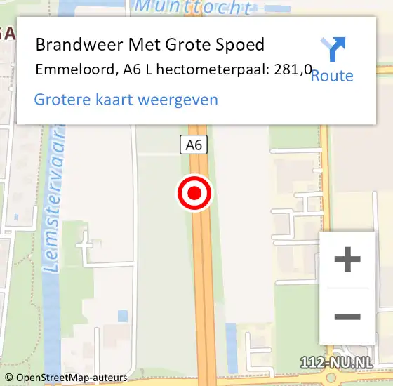Locatie op kaart van de 112 melding: Brandweer Met Grote Spoed Naar Emmeloord, A6 L hectometerpaal: 279,2 op 10 november 2014 07:50