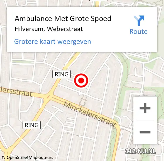 Locatie op kaart van de 112 melding: Ambulance Met Grote Spoed Naar Hilversum, Weberstraat op 10 november 2014 08:56