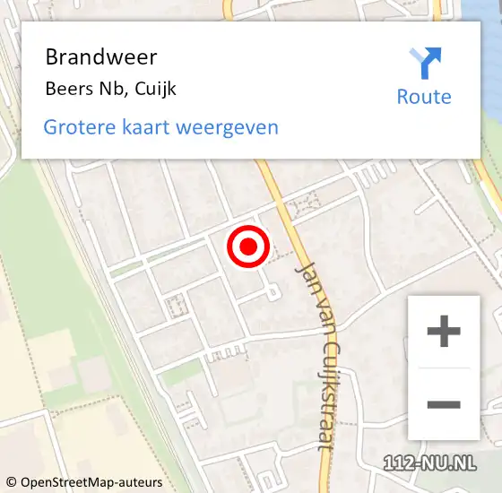 Locatie op kaart van de 112 melding: Brandweer Beers Nb, Cuijk op 10 november 2014 10:23