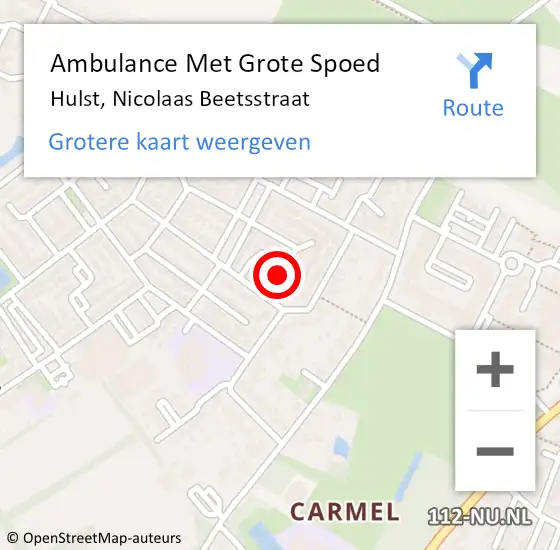 Locatie op kaart van de 112 melding: Ambulance Met Grote Spoed Naar Hulst, Nicolaas Beetsstraat op 10 november 2014 14:19
