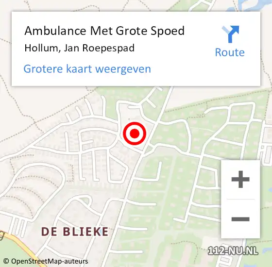 Locatie op kaart van de 112 melding: Ambulance Met Grote Spoed Naar Hollum, Jan Roepespad op 11 november 2014 01:45
