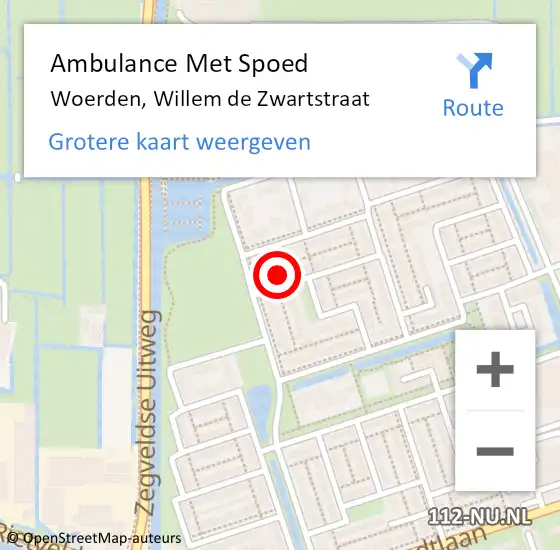 Locatie op kaart van de 112 melding: Ambulance Met Spoed Naar Woerden, Willem de Zwartstraat op 11 november 2014 08:42