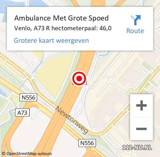 Locatie op kaart van de 112 melding: Ambulance Met Grote Spoed Naar Venlo, A73 R hectometerpaal: 46,0 op 11 november 2014 16:26