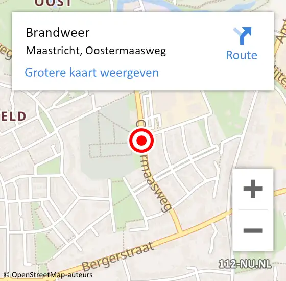 Locatie op kaart van de 112 melding: Brandweer Maastricht, Oostermaasweg op 12 november 2014 07:00