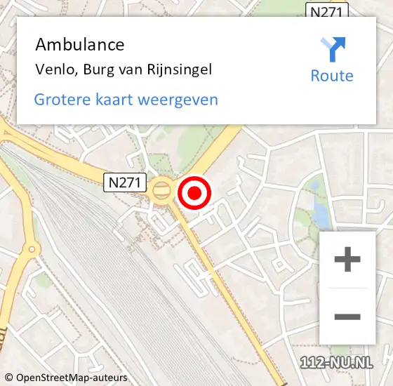Locatie op kaart van de 112 melding: Ambulance Venlo, Burg van Rijnsingel op 12 november 2014 08:30