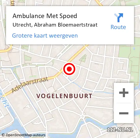 Locatie op kaart van de 112 melding: Ambulance Met Spoed Naar Utrecht, Abraham Bloemaertstraat op 12 november 2014 11:12