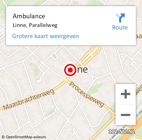 Locatie op kaart van de 112 melding: Ambulance Linne, Parallelweg op 12 november 2014 16:04
