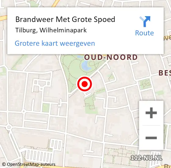 Locatie op kaart van de 112 melding: Brandweer Met Grote Spoed Naar Tilburg, Wilhelminapark op 12 november 2014 18:59