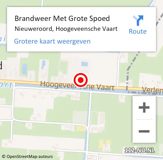 Locatie op kaart van de 112 melding: Brandweer Met Grote Spoed Naar Nieuweroord, Hoogeveensche Vaart op 14 november 2014 09:47