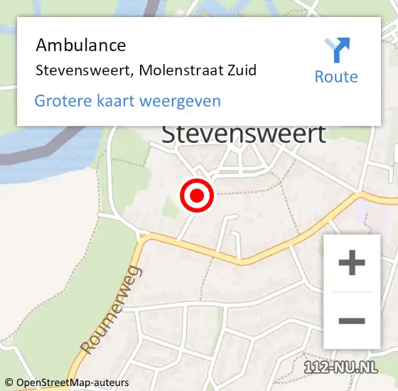 Locatie op kaart van de 112 melding: Ambulance Stevensweert, Molenstraat Zuid op 21 oktober 2013 13:00