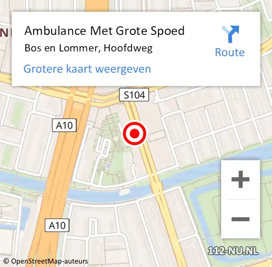 Locatie op kaart van de 112 melding: Ambulance Met Grote Spoed Naar Bos en Lommer, Hoofdweg op 17 november 2014 18:33