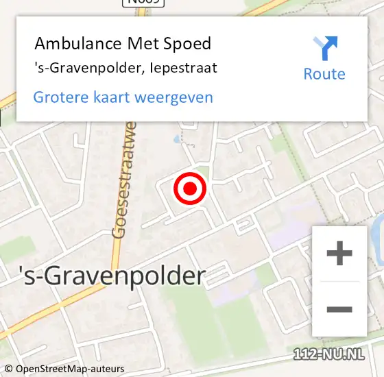 Locatie op kaart van de 112 melding: Ambulance Met Spoed Naar 's-Gravenpolder, Iepestraat op 17 november 2014 21:29