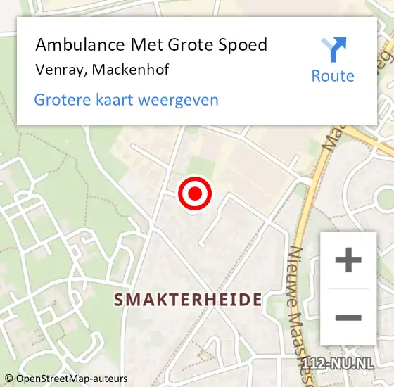 Locatie op kaart van de 112 melding: Ambulance Met Grote Spoed Naar Venray, Mackenhof op 21 oktober 2013 15:53