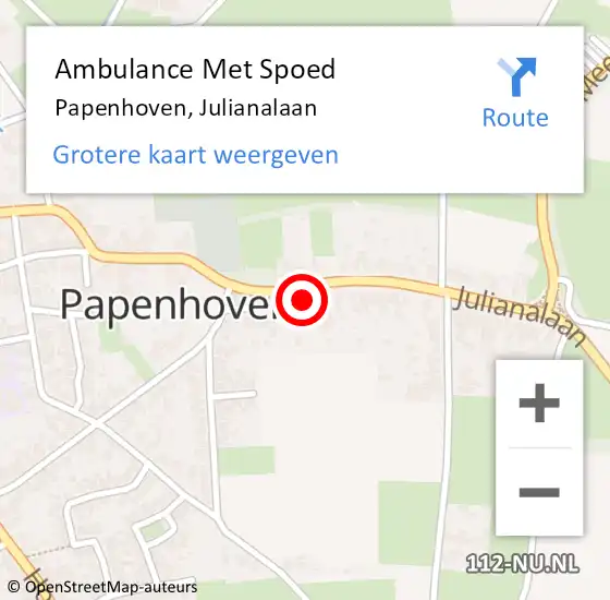 Locatie op kaart van de 112 melding: Ambulance Met Spoed Naar Papenhoven, Julianalaan op 20 november 2014 08:44