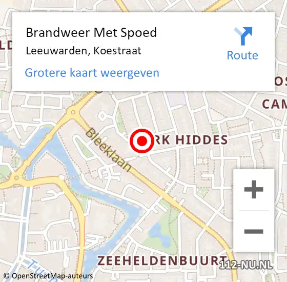 Locatie op kaart van de 112 melding: Brandweer Met Spoed Naar Leeuwarden, Koestraat op 20 november 2014 11:20