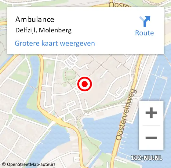 Locatie op kaart van de 112 melding: Ambulance Delfzijl, Molenberg op 21 november 2014 11:31