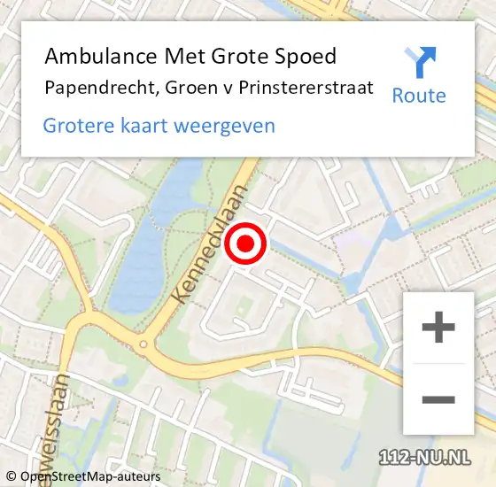 Locatie op kaart van de 112 melding: Ambulance Met Grote Spoed Naar Papendrecht, Groen v Prinstererstraat op 21 november 2014 18:40