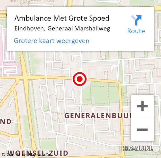 Locatie op kaart van de 112 melding: Ambulance Met Grote Spoed Naar Eindhoven, Generaal Marshallweg op 22 november 2014 13:40
