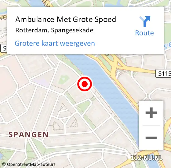 Locatie op kaart van de 112 melding: Ambulance Met Grote Spoed Naar Rotterdam, Spangesekade op 22 november 2014 21:36