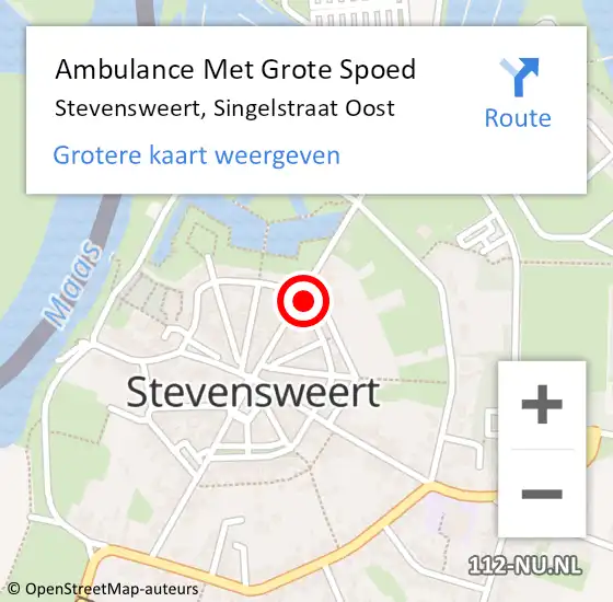 Locatie op kaart van de 112 melding: Ambulance Met Grote Spoed Naar Stevensweert, Singelstraat Oost op 22 oktober 2013 00:31