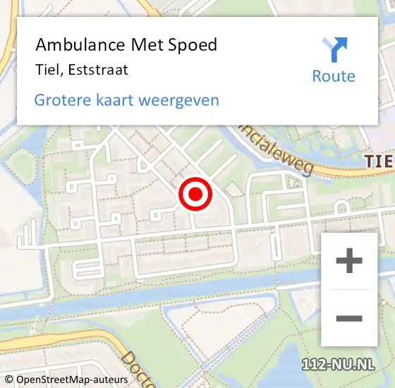 Locatie op kaart van de 112 melding: Ambulance Met Spoed Naar Tiel, Eststraat op 23 november 2014 02:36