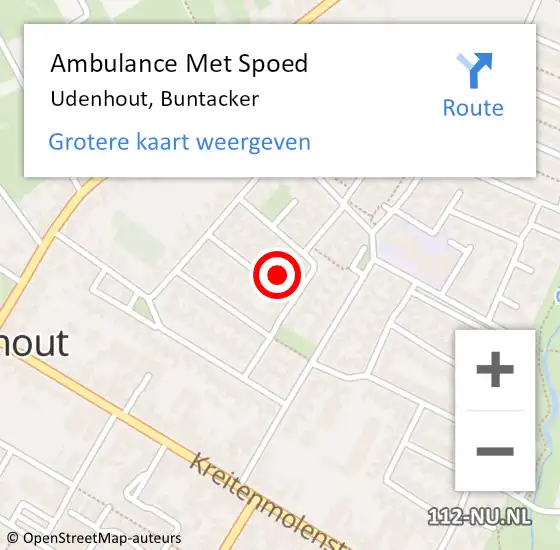 Locatie op kaart van de 112 melding: Ambulance Met Spoed Naar Udenhout, Buntacker op 23 november 2014 03:16