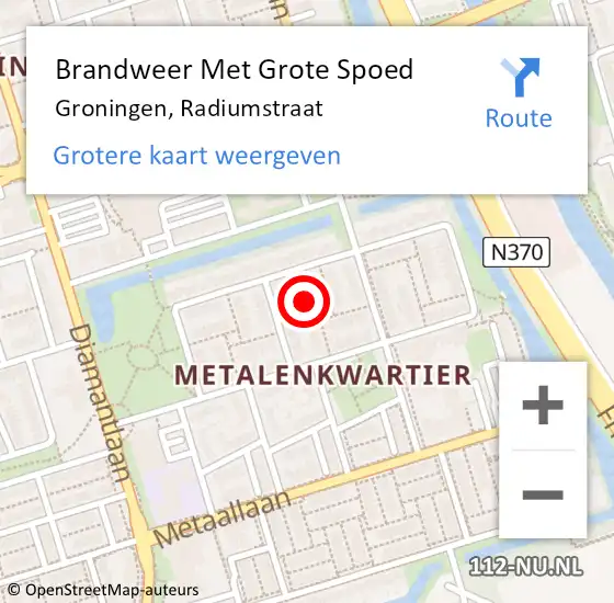 Locatie op kaart van de 112 melding: Brandweer Met Grote Spoed Naar Groningen, Radiumstraat op 23 november 2014 05:08